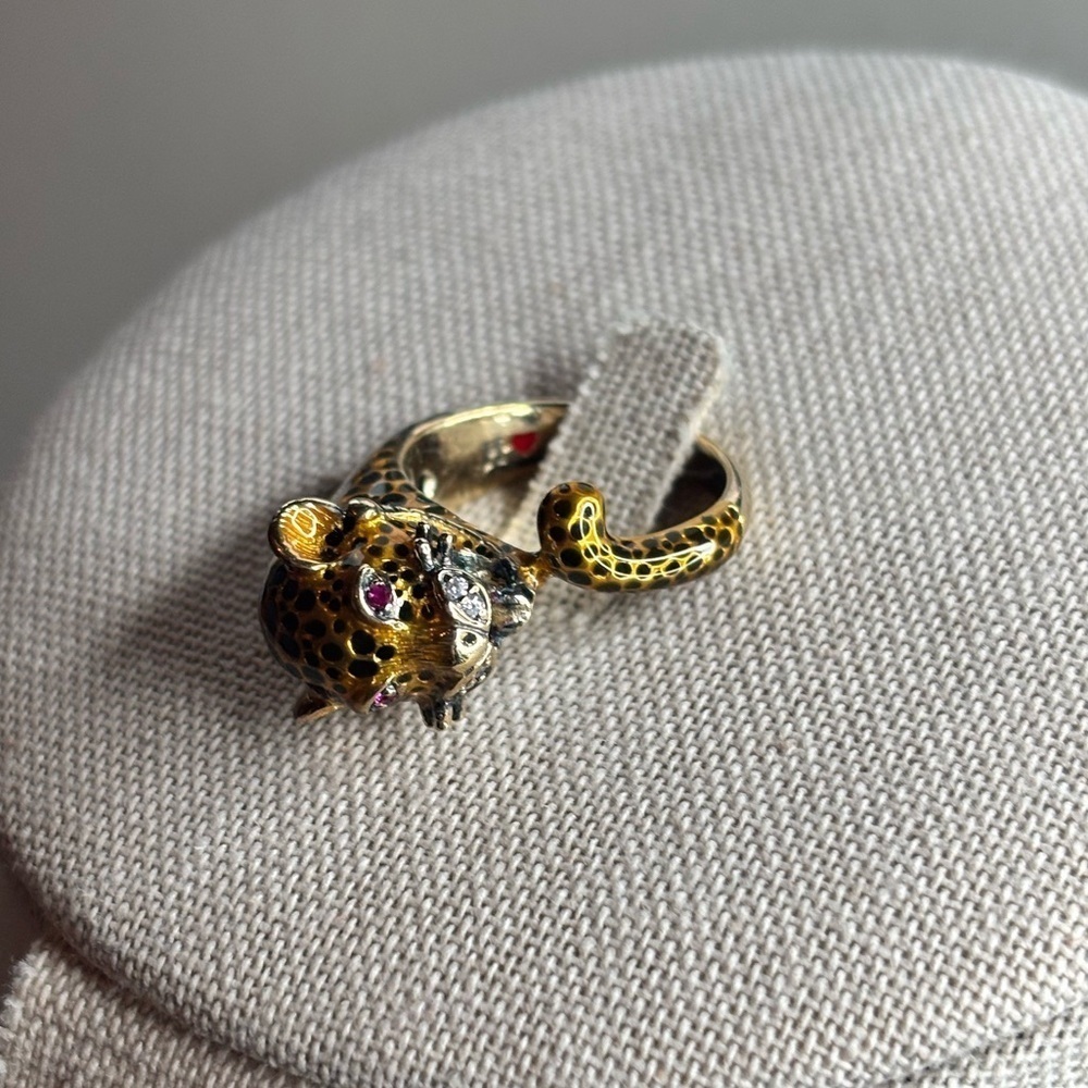 RARE Silvio Hidalgo Sterling Silver Enamel Panther jaguar Ring 7 Vintage Luxury - Picture 6 of 12